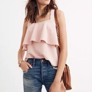 Madewell Tiered Ruffle Cross Back Tank Top Blouse Pink Size Medium Flowy